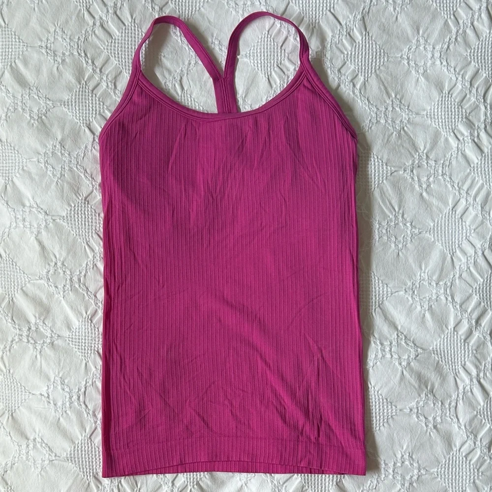 Pink Ribbed Spaghetti Strap Racerback Tank Top - Picture 1 of 3